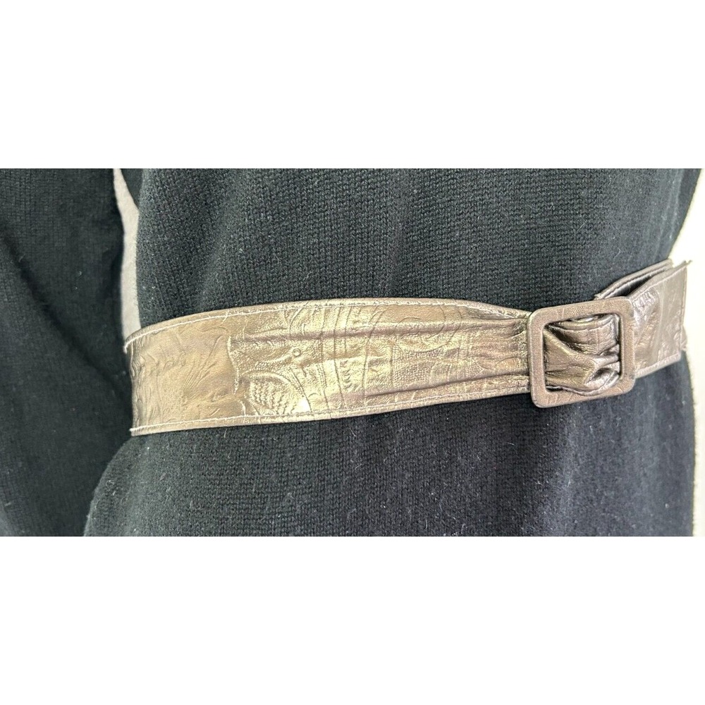 Vintage Astor Leather Embossed Belt Gold Tone Rectangle Buckle 1.75" x 36" VGUC - Picture 6 of 11